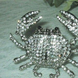 Tahari Rhinestone CRAB Napkin Rings - Set of 4 - Metal Coastal New IN BOX